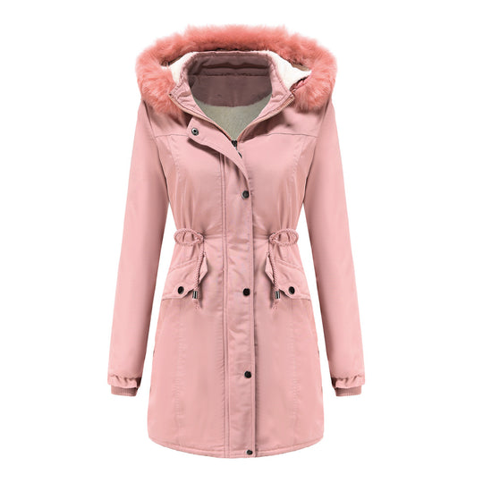 Damen modische Funktionsjacke mit abnehmbarer Kapuze und kuscheligem Kunstfell EB