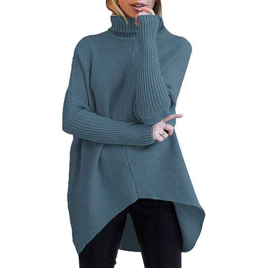 Damen gemütlicher Rollkragenpullover mit strukturiertem Design und asymmetrischem Schnitt EB