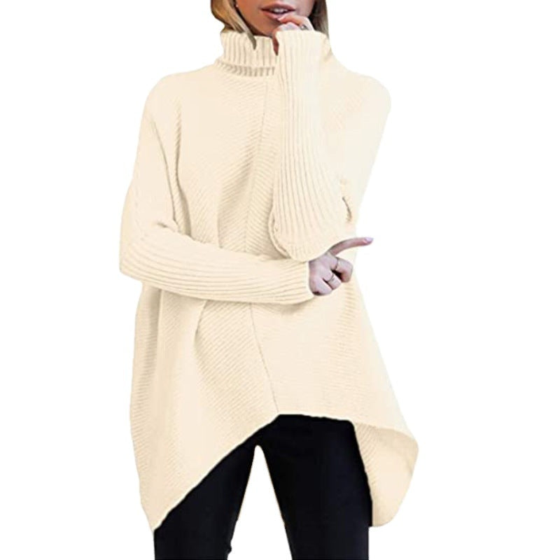 Damen gemütlicher Rollkragenpullover mit strukturiertem Design und asymmetrischem Schnitt EB