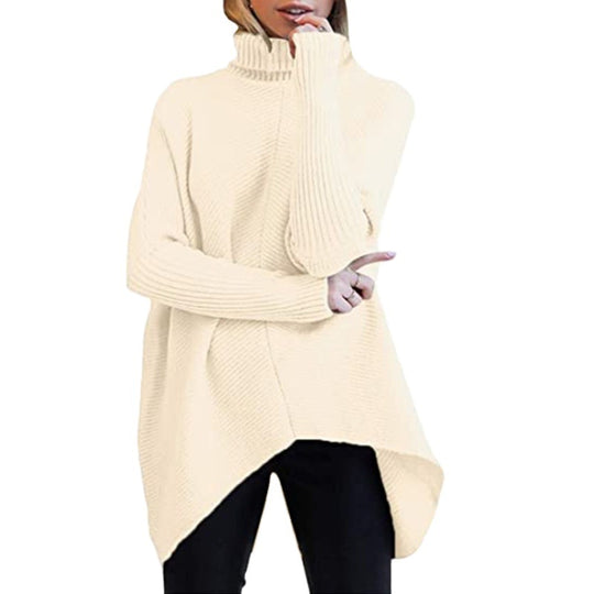 Damen gemütlicher Rollkragenpullover mit strukturiertem Design und asymmetrischem Schnitt EB