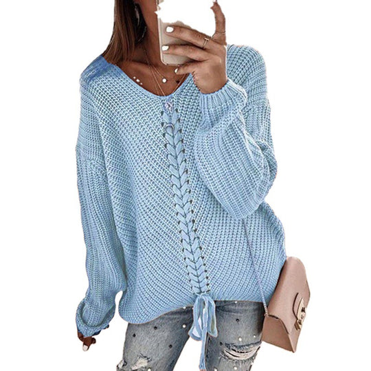 Damen Grobstrickpullover mit innovativem Kordeldetail EB