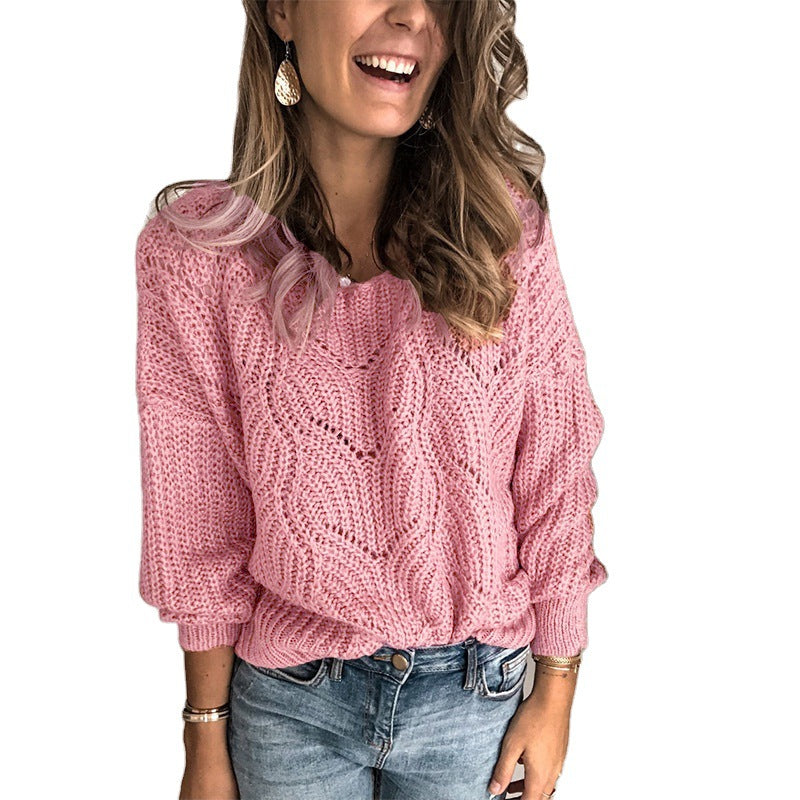 Damen Grober Strickpullover mit kreativem Zopfmuster EB