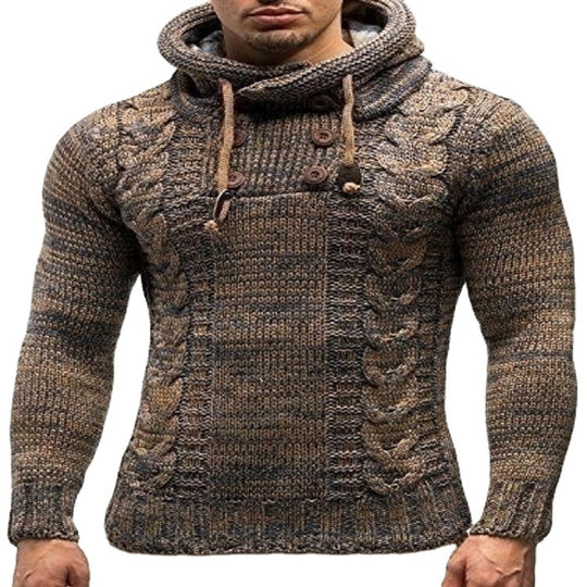 Herren Kapuzenpullover mit strukturiertem Zopfmuster und praktischen Knöpfen EB