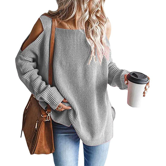 Damen schulterfreier Grobstrickpullover EB