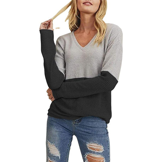 Damen lässiger Strickpullover mit modernem Farbverlauf und V-Ausschnitt EB