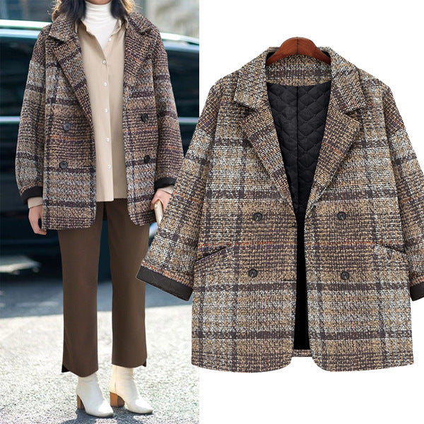 Damen Kurzkarierter Oversize-Wollmix-Mantel mit gesteppter Thermofütterung EB