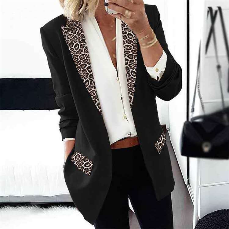 Damen Blazer mit modischen Leopardenapplikationen EB