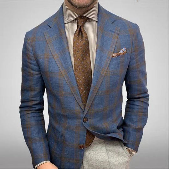 Herren elegante Karomuster Blazerjacke mit schmalem Schnitt EB
