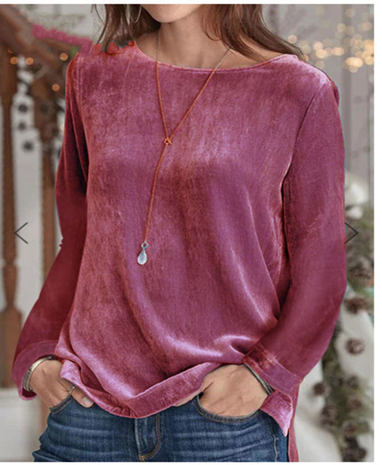 Damen Langarmbluse mit weichem Fleece und modischem Rundhalsausschnitt EB