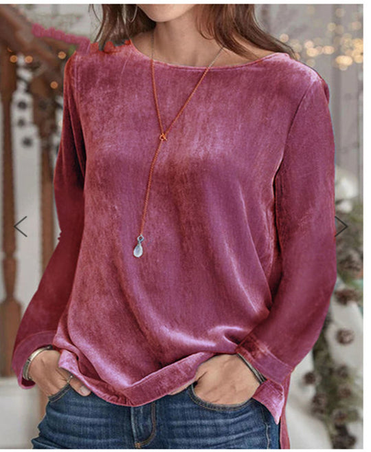 Damen Langarmbluse mit weichem Fleece und modischem Rundhalsausschnitt EB