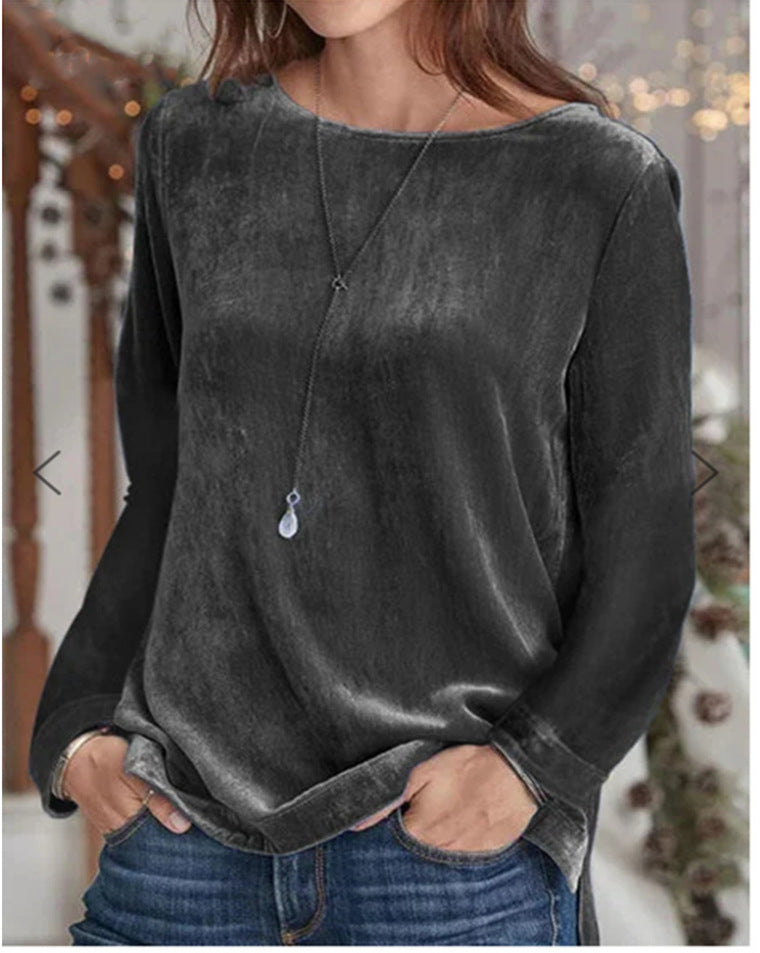 Damen Langarmbluse mit weichem Fleece und modischem Rundhalsausschnitt EB