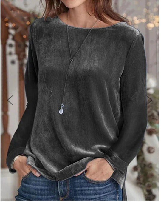 Damen Langarmbluse mit weichem Fleece und modischem Rundhalsausschnitt EB