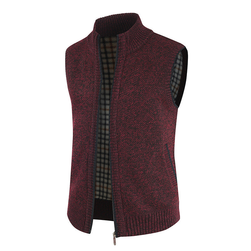 Herren stylische Strickweste mit Stehkragen und durchgehendem Reißverschluss EB