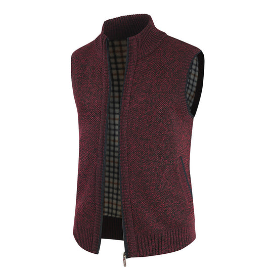 Herren stylische Strickweste mit Stehkragen und durchgehendem Reißverschluss EB