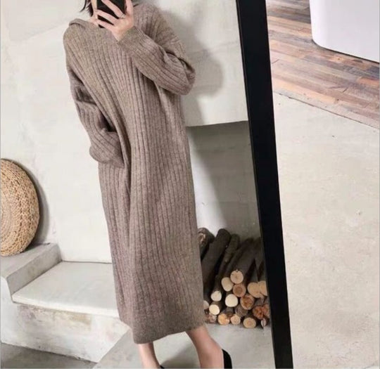 Damen Strickkleid mit geripptem Design und lässigem Schnitt EB