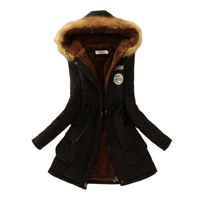 Damen taillierter Kapuzenparka mit Teddyfutter und Kunstfellbesatz EB