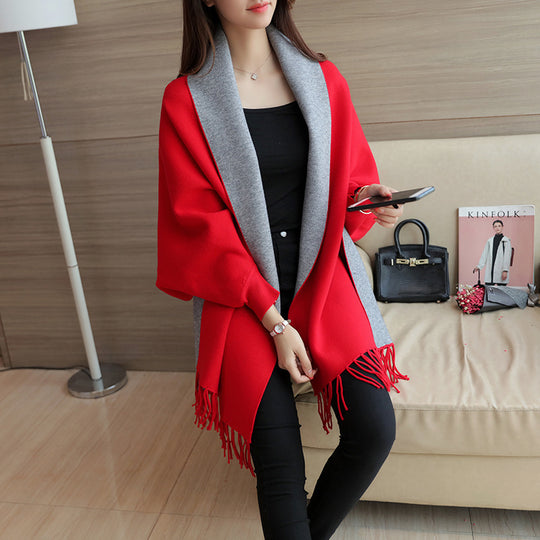Damen eleganter Schal mit Fransen und kontrastierenden Farbdetails EB
