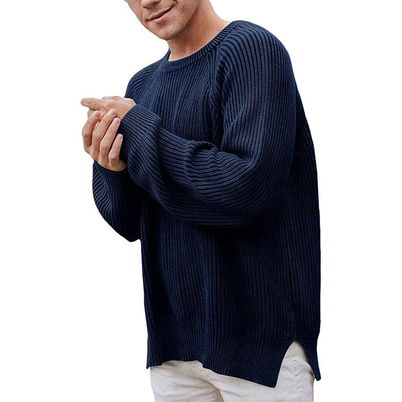 Herren lässiger Strickpullover mit Rippenstruktur und bequemer Passform EB