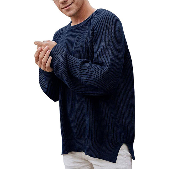 Herren lässiger Strickpullover mit Rippenstruktur und bequemer Passform EB