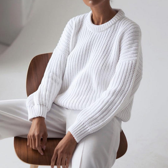 Damen Grobstrickpullover mit lässigem Schnitt und oversized Ärmeln EB