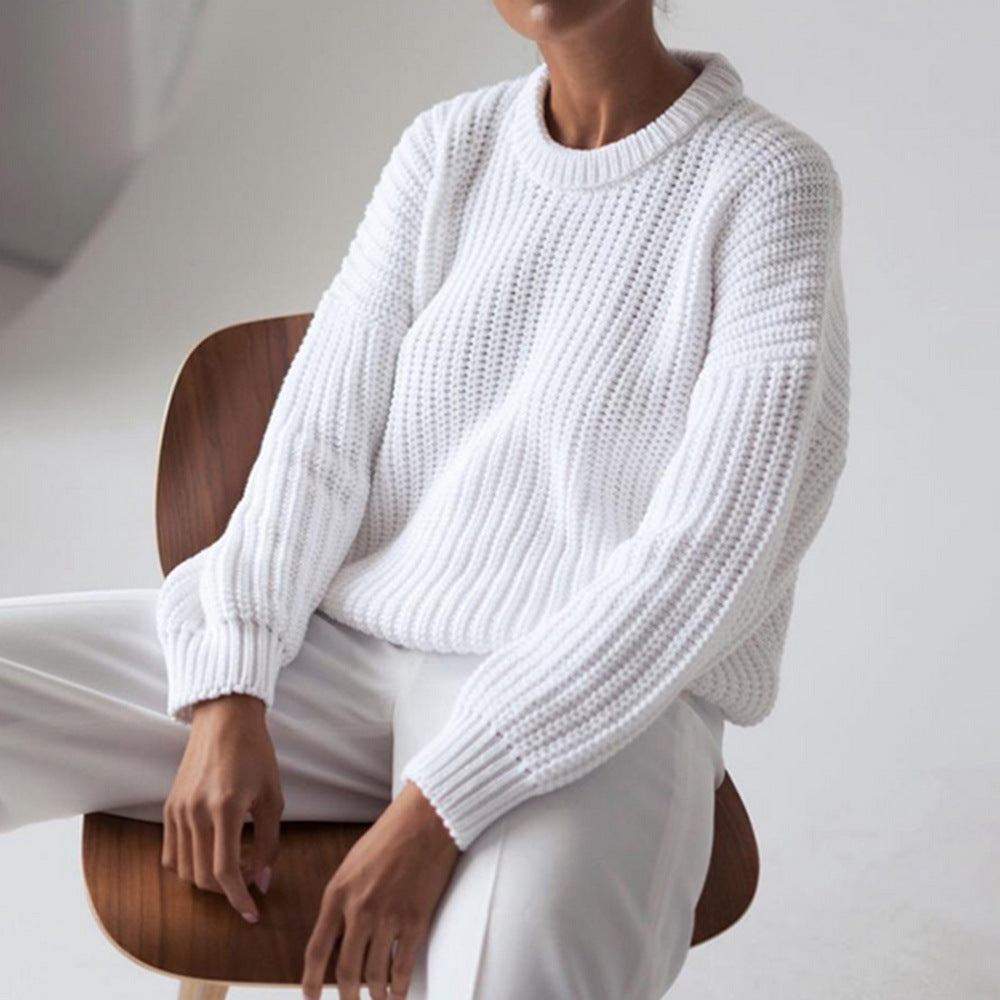 Damen Grobstrickpullover mit lässigem Schnitt und Ballonärmeln EB
