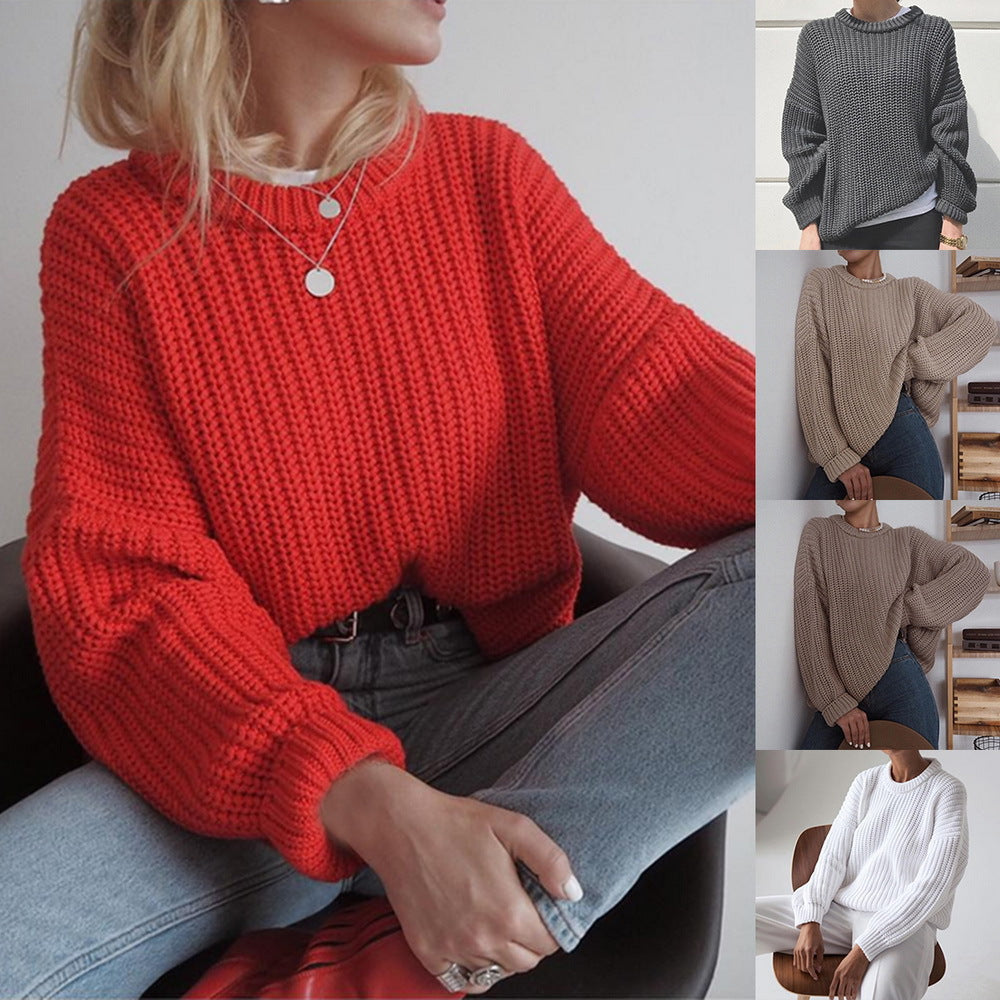 Damen Grobstrickpullover mit lässigem Schnitt und oversized Ärmeln EB