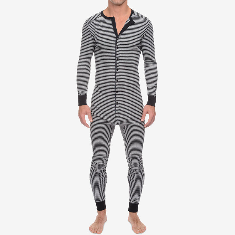 Herren Langarm Schlafanzugset mit komfortablem Knopfdesign EB