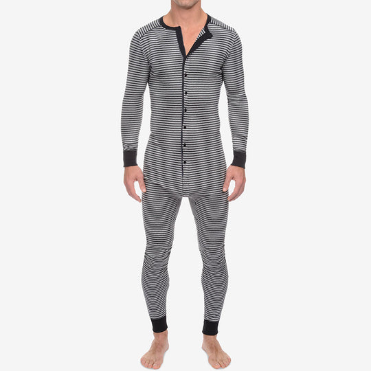 Herren Langarm Schlafanzugset mit komfortablem Knopfdesign EB