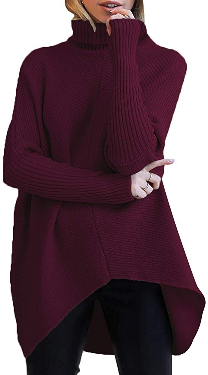 Damen gemütlicher Rollkragenpullover mit strukturiertem Design und asymmetrischem Schnitt EB
