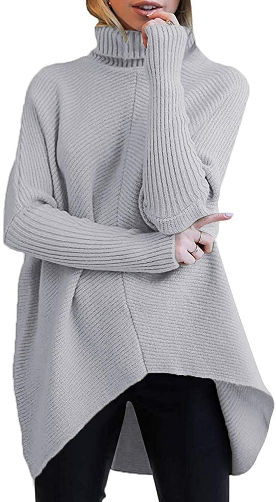 Damen gemütlicher Rollkragenpullover mit strukturiertem Design und asymmetrischem Schnitt EB