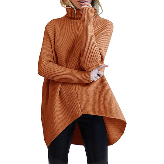 Damen gemütlicher Rollkragenpullover mit strukturiertem Design und asymmetrischem Schnitt EB