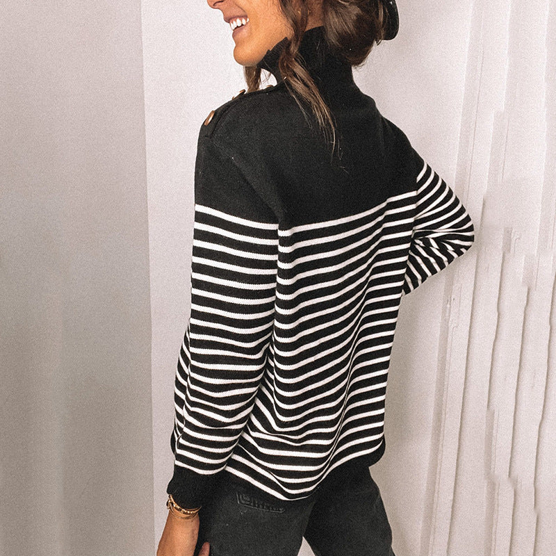 Damen Oversized Strickpullover mit Stehkragen und Knopfdetails EB