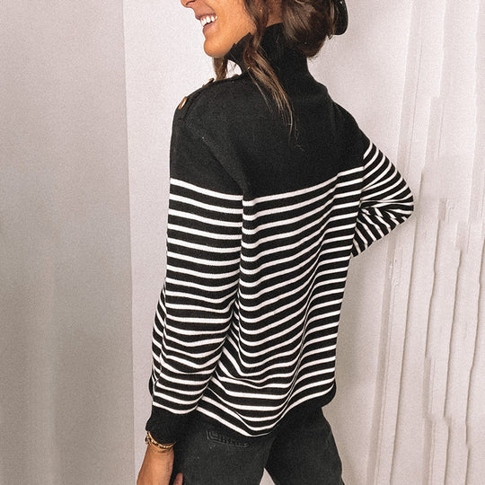 Damen Oversized Strickpullover mit Stehkragen und Knopfdetails EB