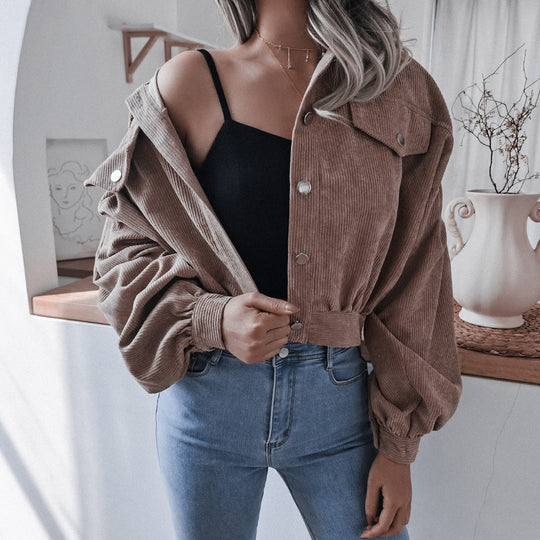 EB | Trendige Kurze Jacke Aus Cord für Frauen