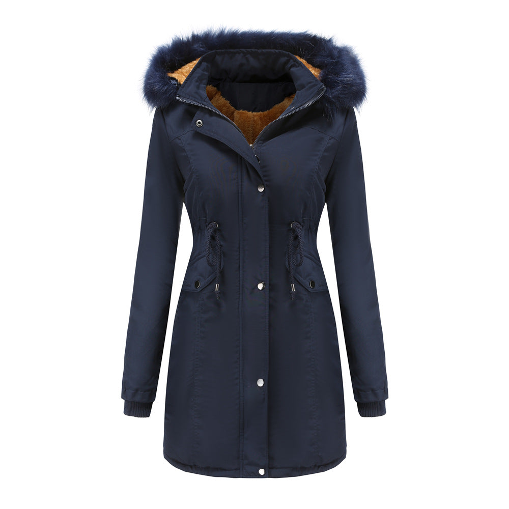 Damen modische Funktionsjacke mit abnehmbarer Kapuze und kuscheligem Kunstfell EB