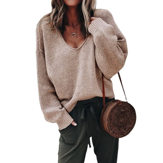Damen Viskosepullover mit weitem Schnitt und tiefem V-Ausschnitt EB