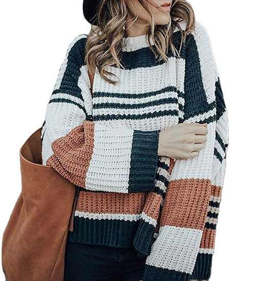 Damen Grobstrickpullover mit vielseitigem Streifenmuster EB