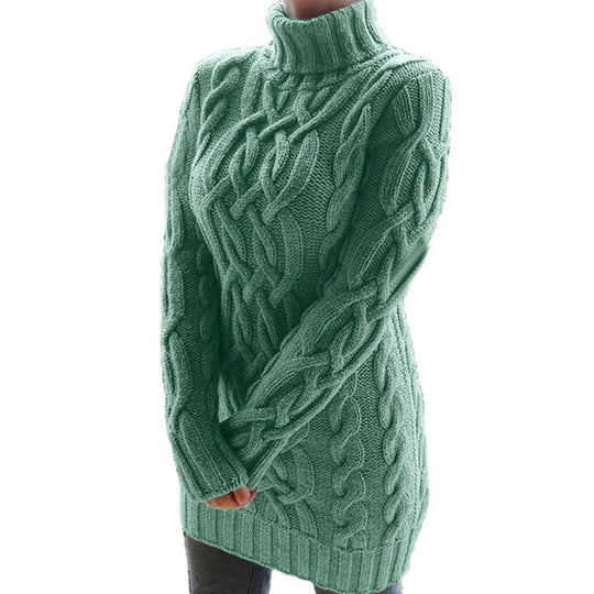 Damen Strickpullover mit Rollkragen und Zopf-Muster EB