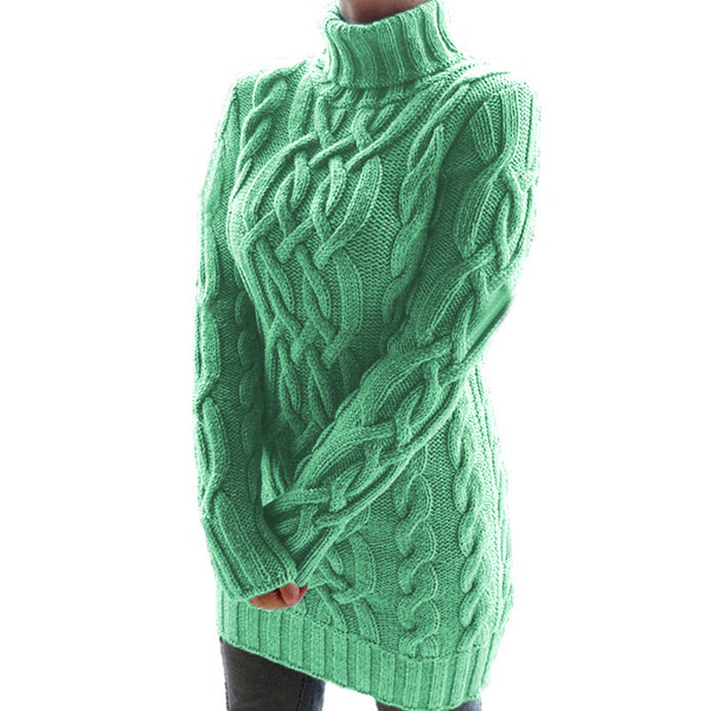 Damen Strickpullover mit Rollkragen und Zopf-Muster EB