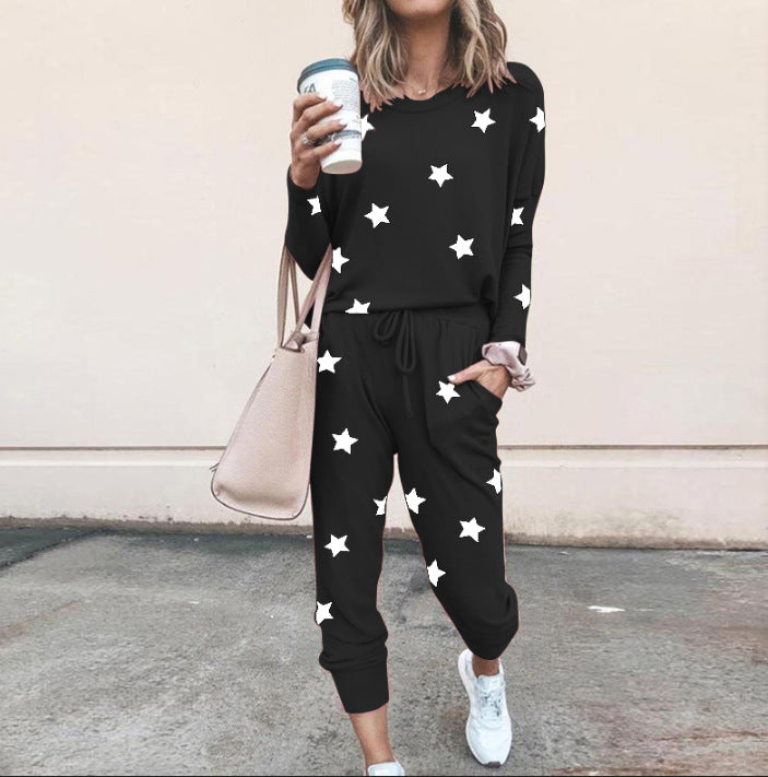 Damen Sweatpants-Set mit Sternen-Print und elastischem Bund EB