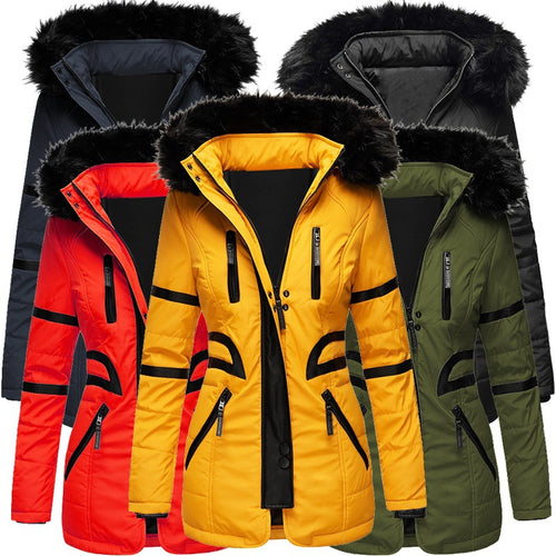 Damen isolierte Parkajacke mit abnehmbarem Kunstfellkragen und vielseitigen Taschen EB