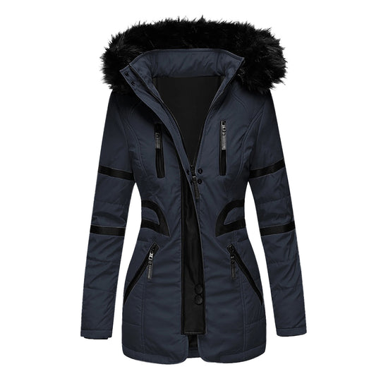 Damen isolierte Parkajacke mit abnehmbarem Kunstfellkragen und vielseitigen Taschen EB