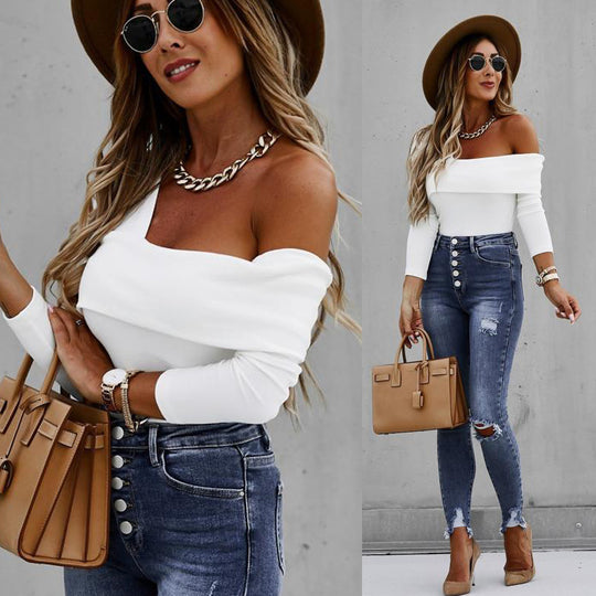 Damen Off-Shoulder Langarmoberteil mit figurbetonter Silhouette EB