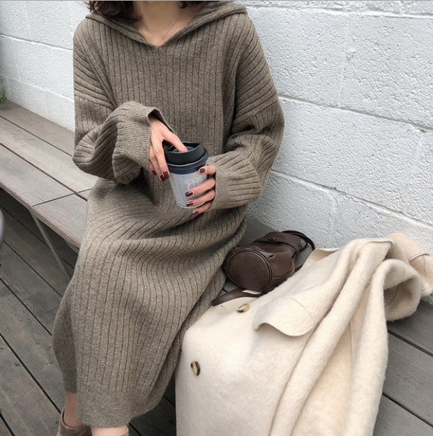 Damen Strickkleid mit geripptem Design und lässigem Schnitt EB
