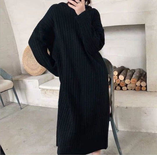 Damen Strickkleid mit geripptem Design und lässigem Schnitt EB