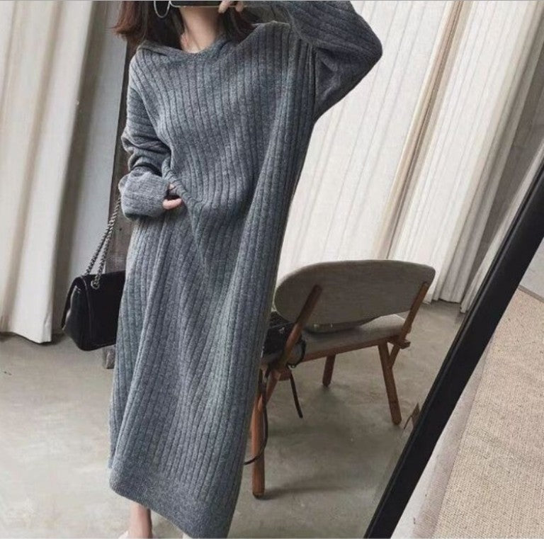 Damen Strickkleid mit geripptem Design und lässigem Schnitt EB