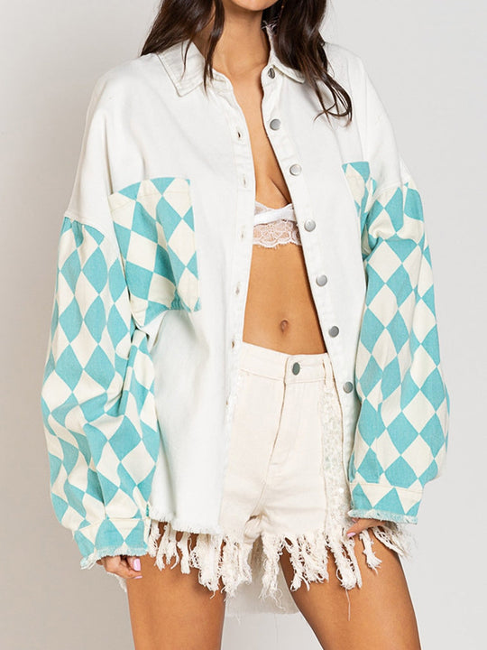 EB | Geometrische Rohsaum Denimjacke