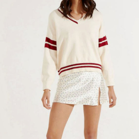 Damen sportlicher V-Ausschnitt Pullover mit Streifen EB