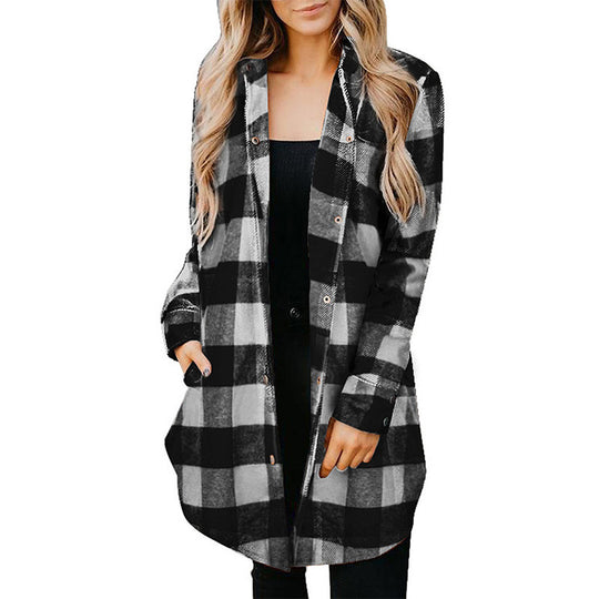 Damen Karierte Overshirtjacke aus weichem Stoff EB