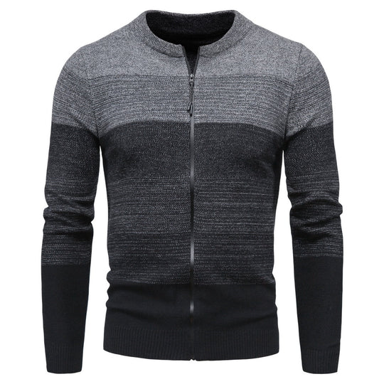 Herren modische Strickjacke mit durchgehendem Reißverschluss und Farbverlauf EB
